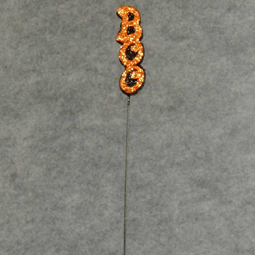 BOO GLITTER PICK 16" STEM  ORANGE/BLACK