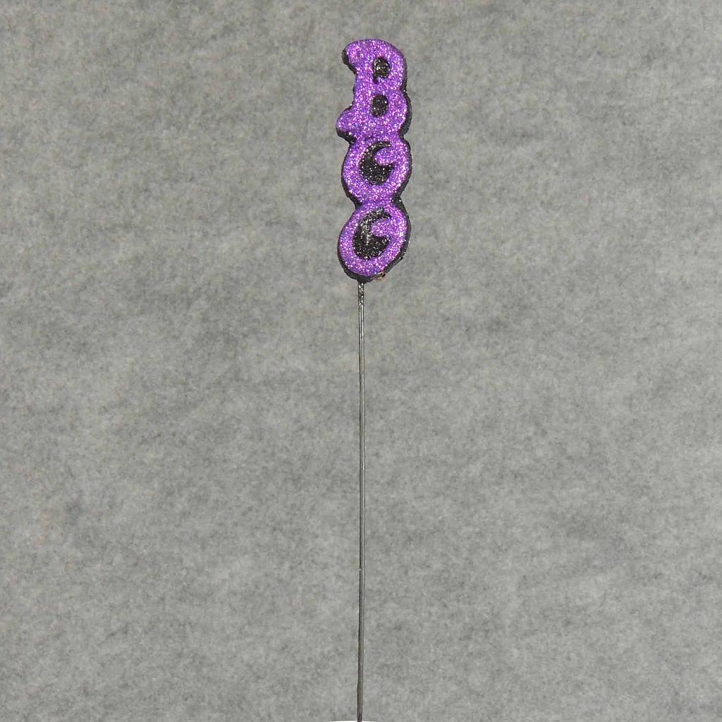 [SBF4109-PBK] 16" BOO GLITTER PICK STEM PURPLE/BLACK