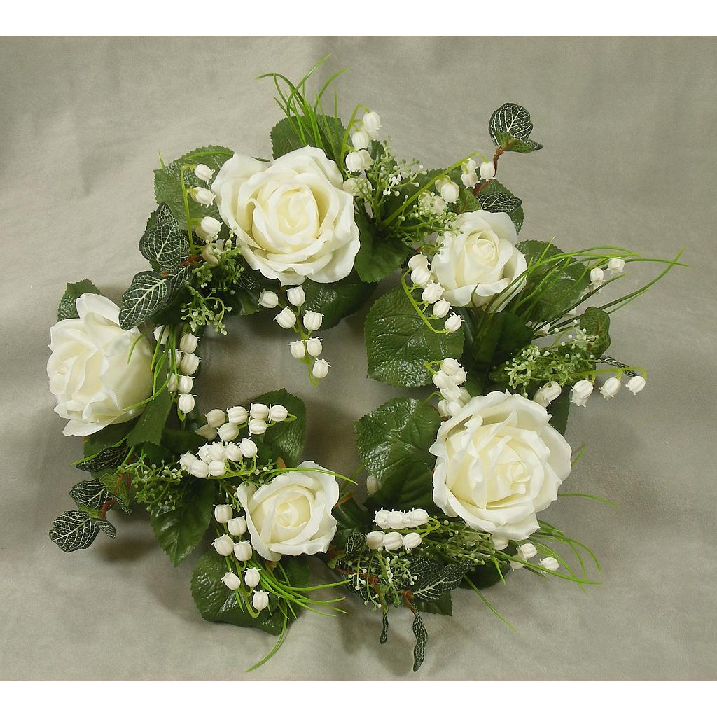 WREATH/CR 6"ROSE/ROSE BUD/L.O.V CREAM/WHITE