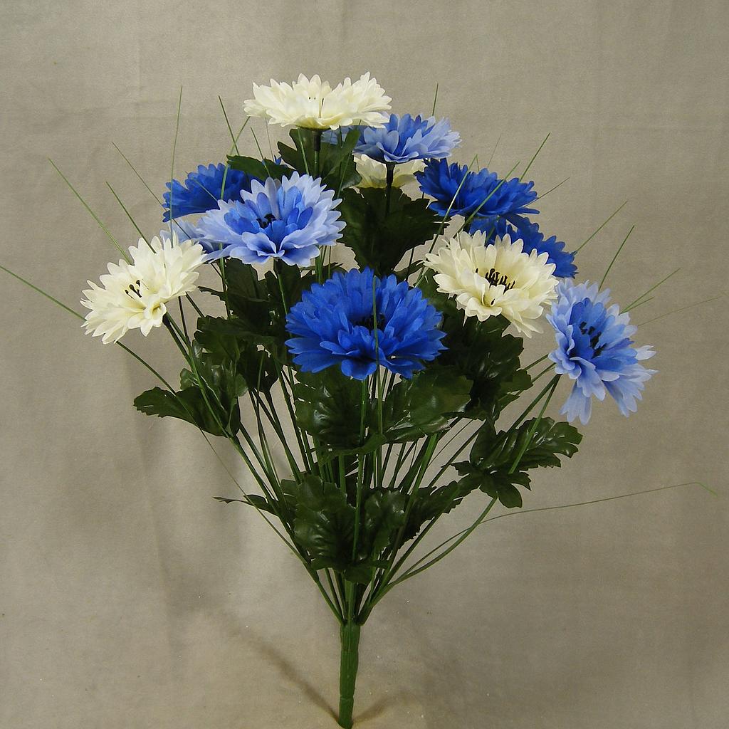 CORNFLOWER BUSH X12 W/GRASS  BLUE/CREAM