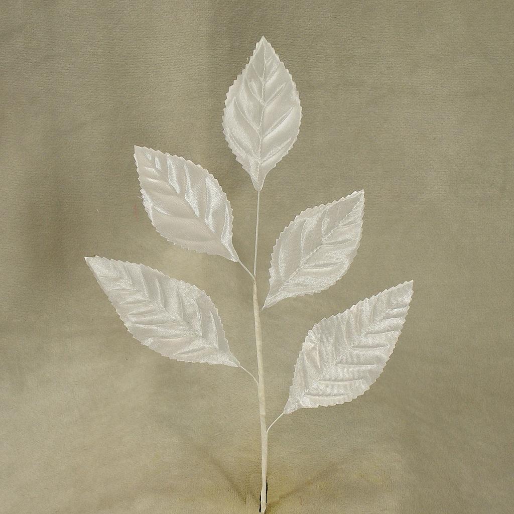 [SE4046-WHT] 7.5" LEAF ROSE SATIN PICK (6/BG) WHITE
