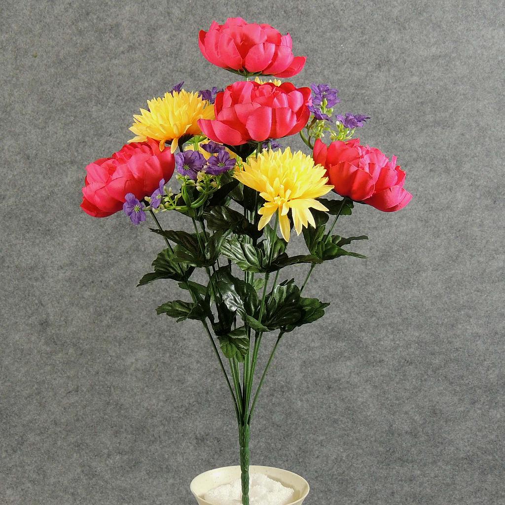 PEONY/MUM MIXED BUSH X12  BEAUTY/YELLOW/PURPLE