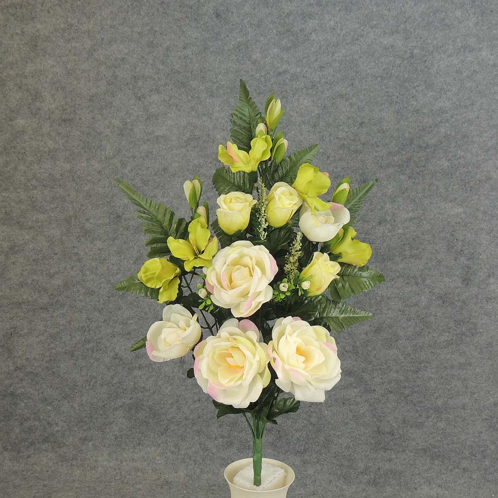 [SE5020-CGN] ROSE/ROSE BUD/GLAD HALF BUSHx15  CREAM/GREEN