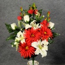 GERBERA/LILY/GLAD HALF BUSH X18  RED/CREAM