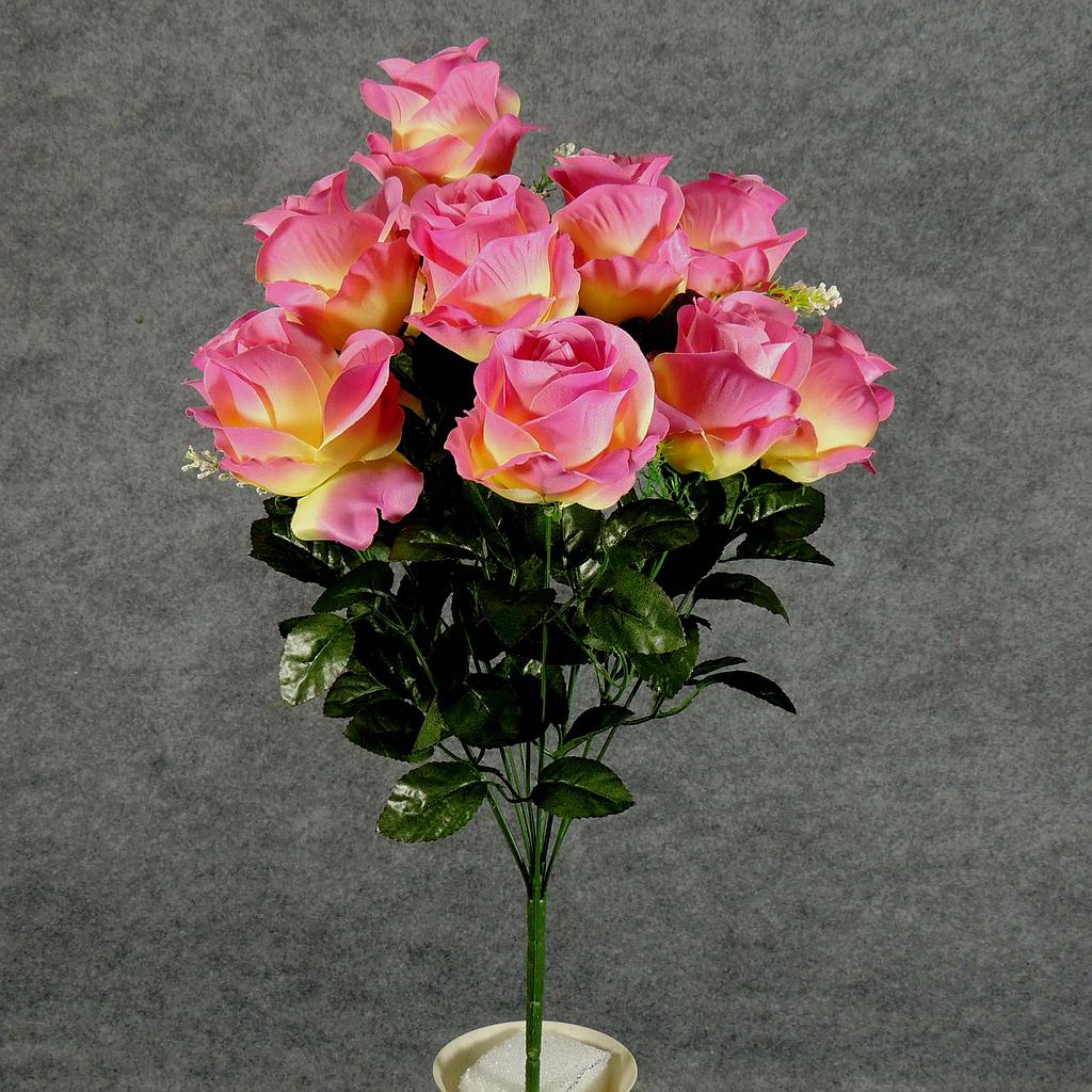 21" ROSE OPEN SATIN BUSH X12  LAVENDER/CREAM