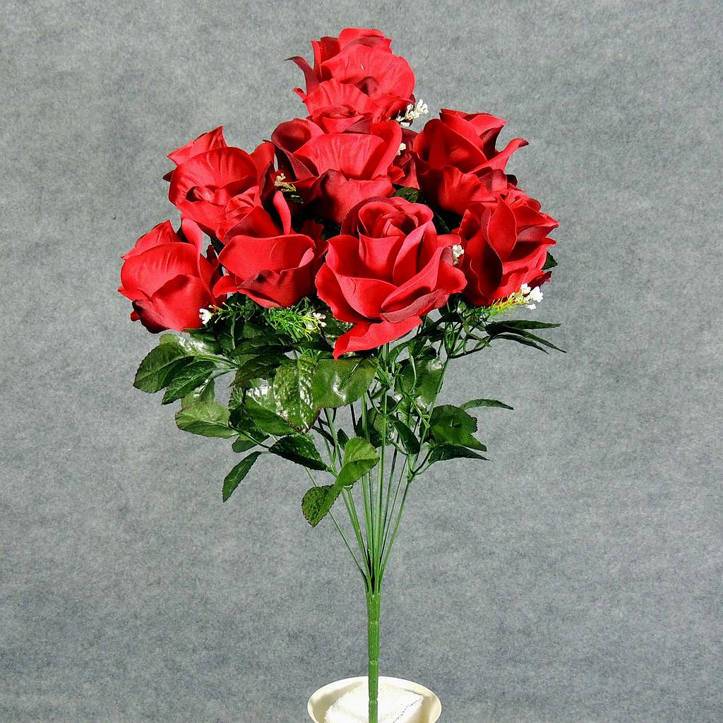 [SE5041-RED] 21" ROSE OPEN SATIN BUSH X12  RED