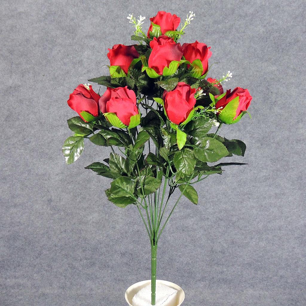 ROSE BUD SATIN BUSH X12 W/GYPSO  RED