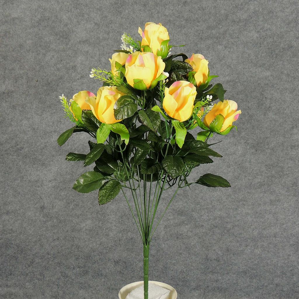 ROSE BUD SATIN BUSH X12 W/GYPSO  YELLOW
