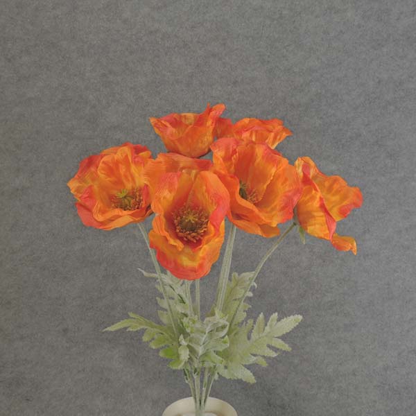 19" POPPY BUSH X8 FLOCKED/STEMS ORANGE