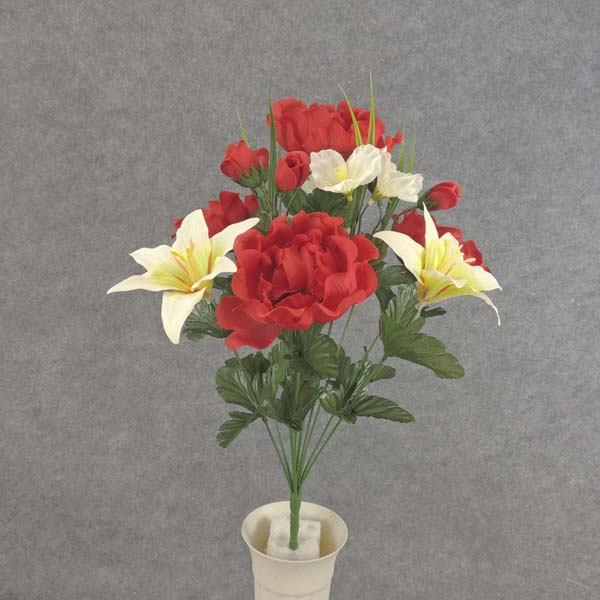 18" PEONY/LILY MIX BUSH X12 RED/CREAM