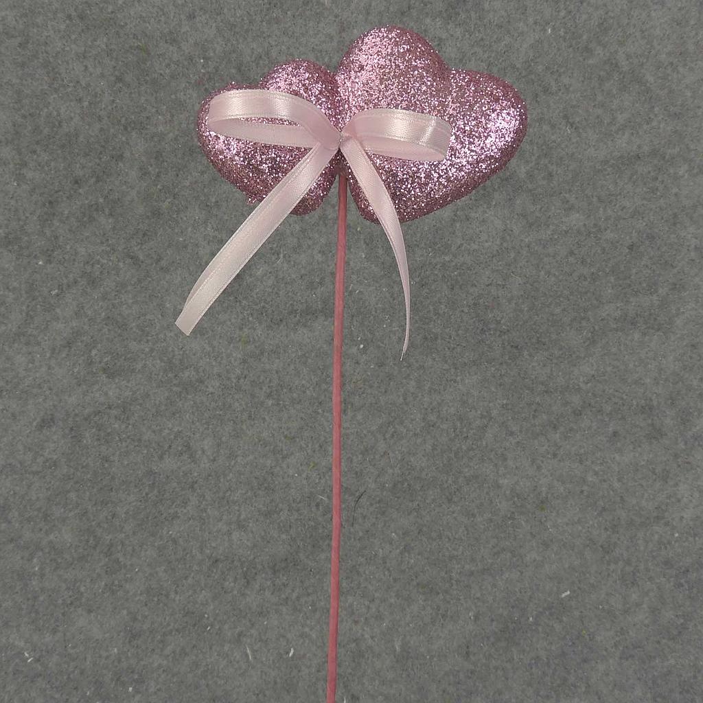 HEART DOUBLE GLITTER 18" OAL (6/BAG)   PINK