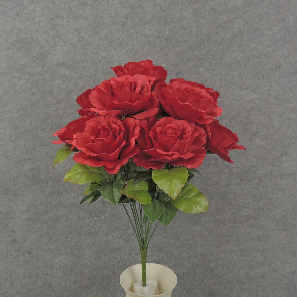 [SE8058-RED] 19" ROSE BUSH OPEN X12 SATIN RED