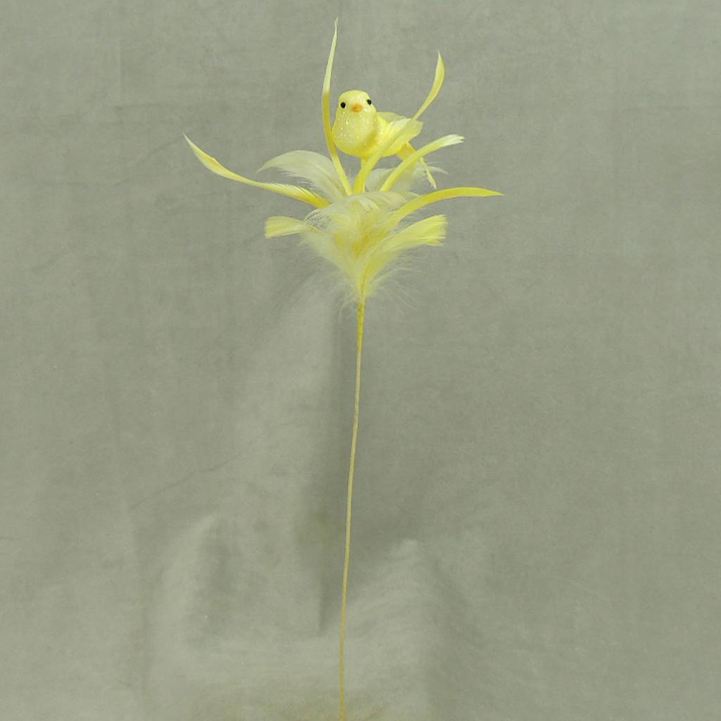 [SJ3108-YEL] 3" BIRD W/FEATHERS & PIC YELLOW 16" O.A.L.