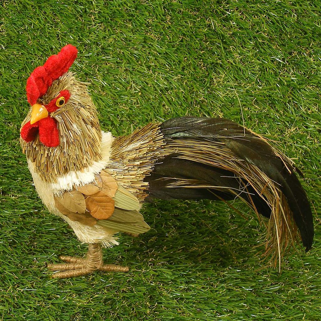 10" ROOSTER SISAL STANDING W/ FEATHER TAIL