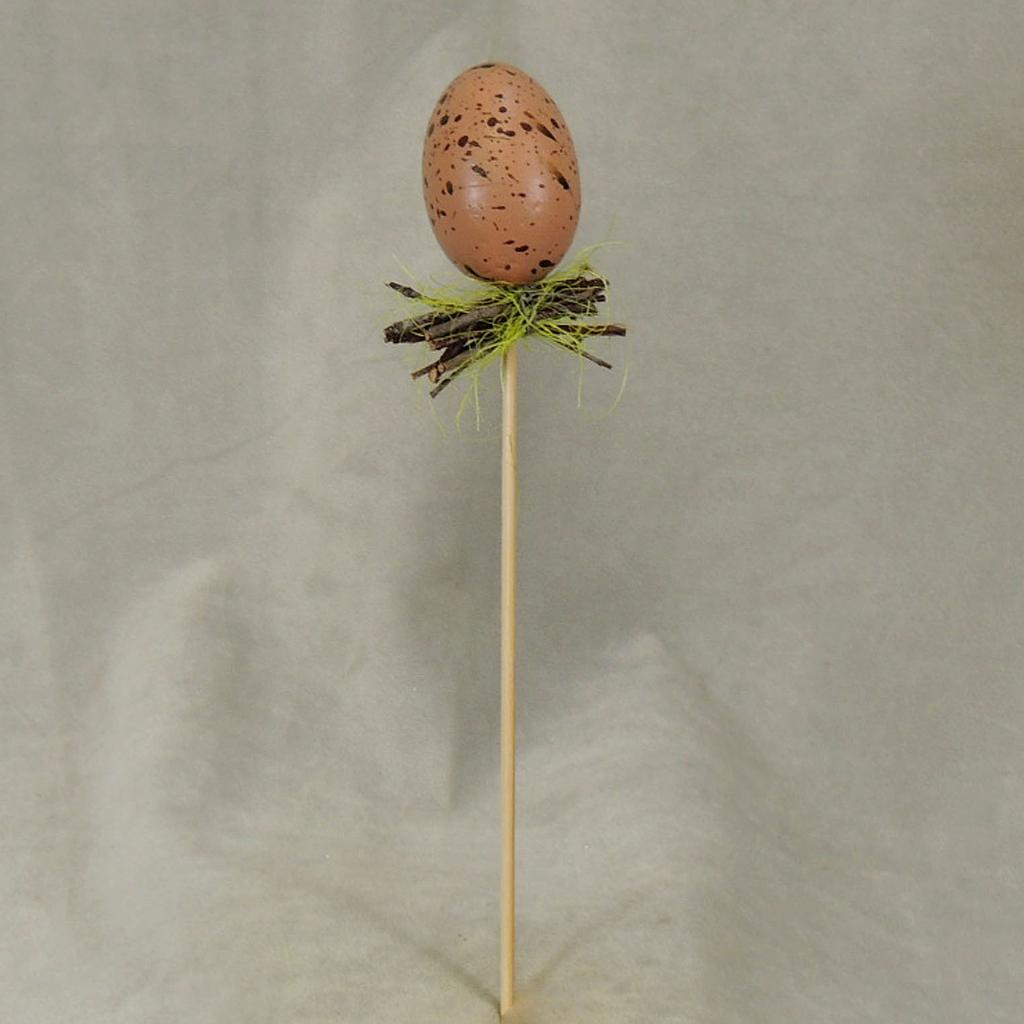 2" EGG BROWN W/TWIGS W/PICK 10" (6/BAG)