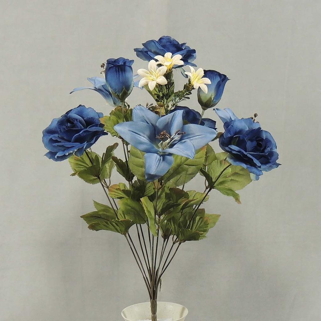 [SEF4037] 19" ROSE/ROSE BUD/HYDRANGEA/LILY BUSHx12 DK BLUE