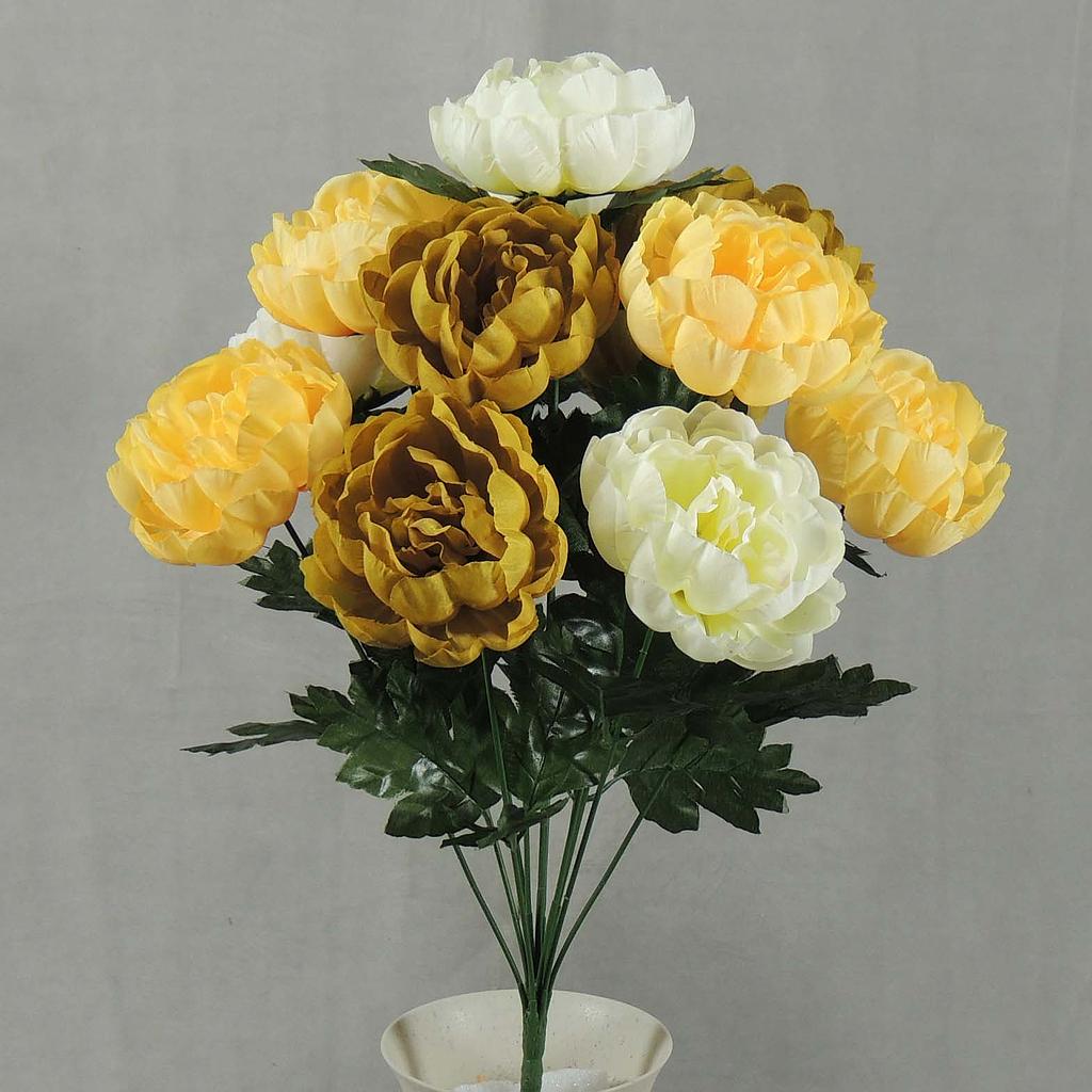 [SEF4046-CGY] 17" PEONY BUSH X12 CREAM/GREEN/YELLOW
