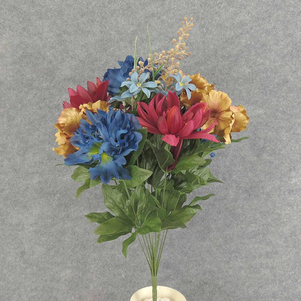 [SEF6034-BBB] 20" PEONY/DAHLIA/HYDRANGEA BUSH X12 BLUE/BURG/BRN
