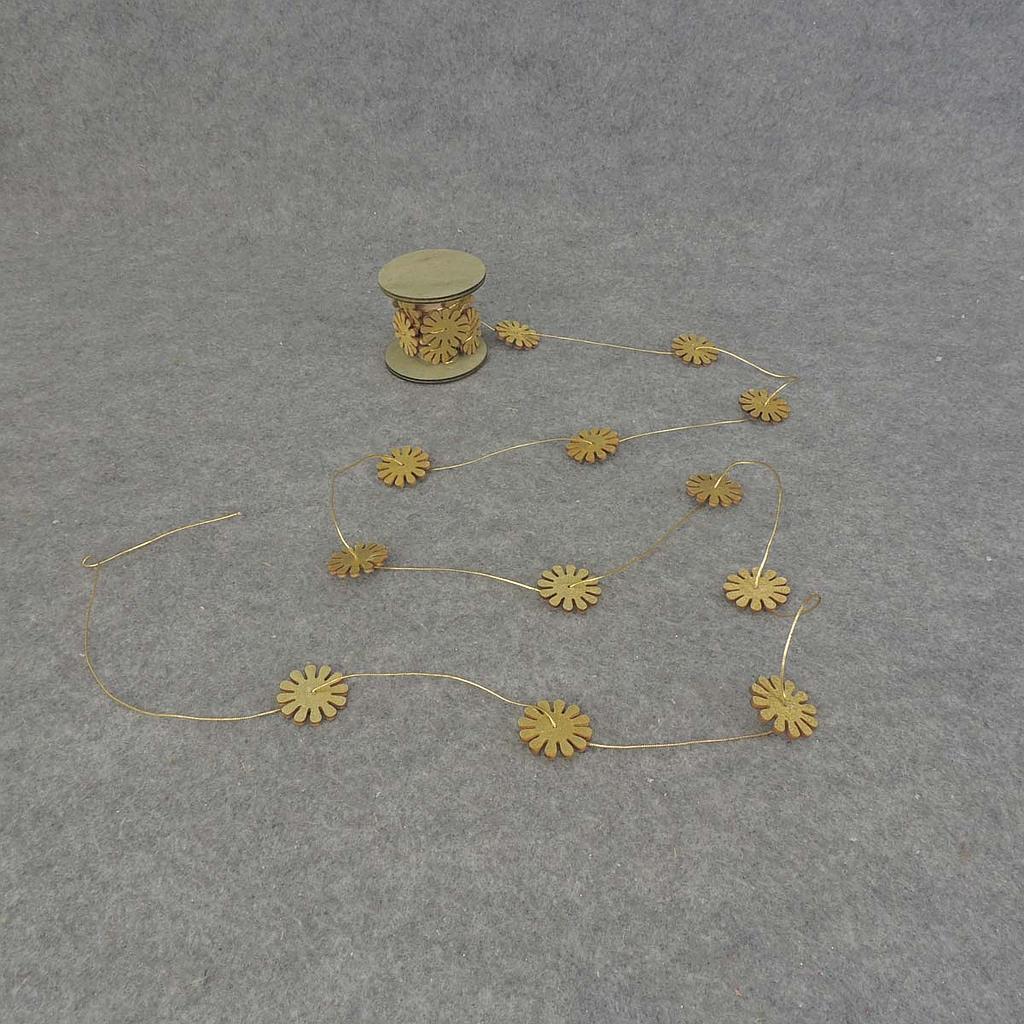 9' GARLAND 1.25" SIMPLE WOOD FLOWER  GOLD