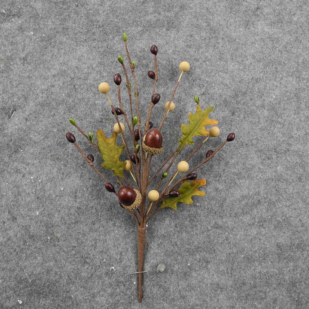 [SLF8018-CBG] 10" BERRY/ACORN/OAK LEAF PICK (6/BAG) CREAM/GREEN