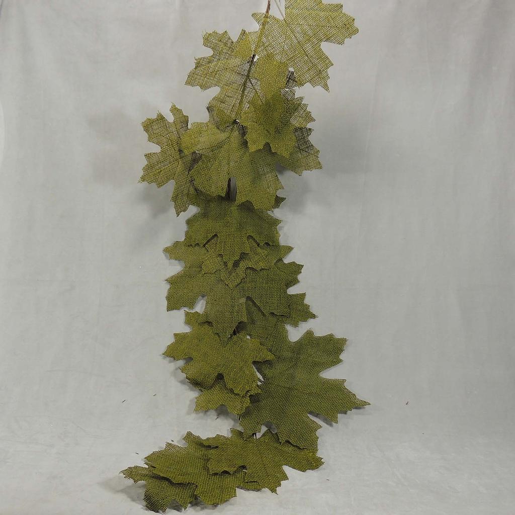 58" GARLAND BURLAP MAPLE LEAVES GREEN