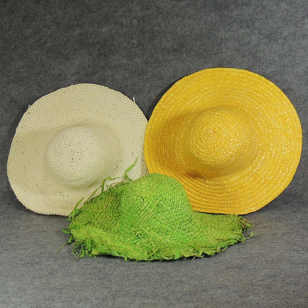 HAT GARDEN STRAW 3-COLOR ASST'D GREEN/CREAM/YELLOW