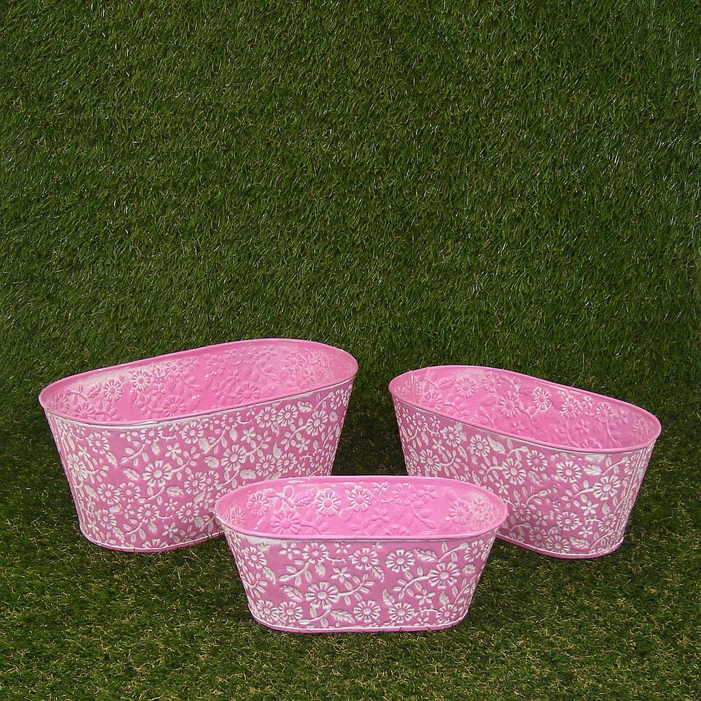 PLANTER OVAL 3/SET   8"/9"/10" W/LINERS PINK