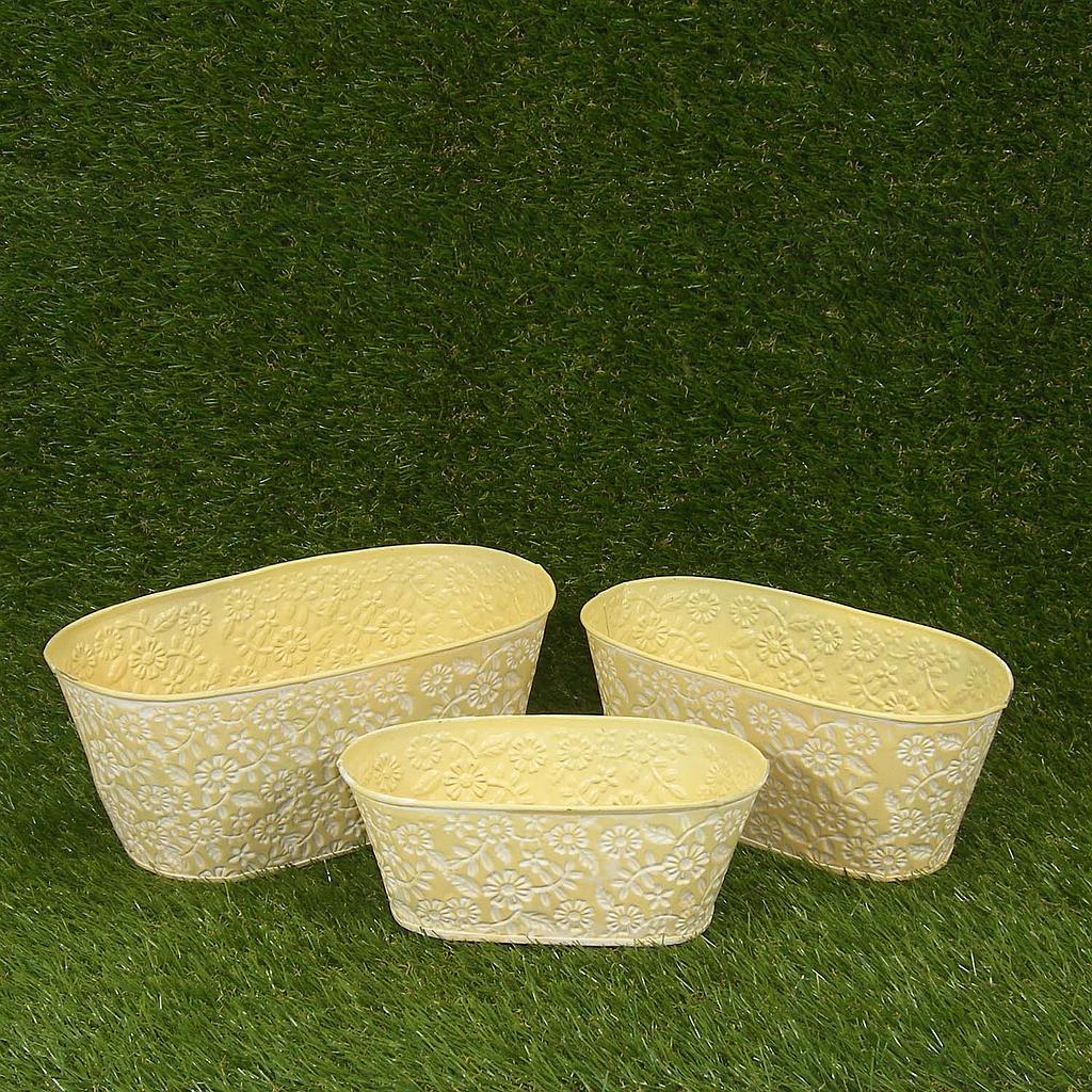 PLANTER OVAL 3/SET   8&quot;/9&quot;/10&quot; W/LINERS YELLOW
