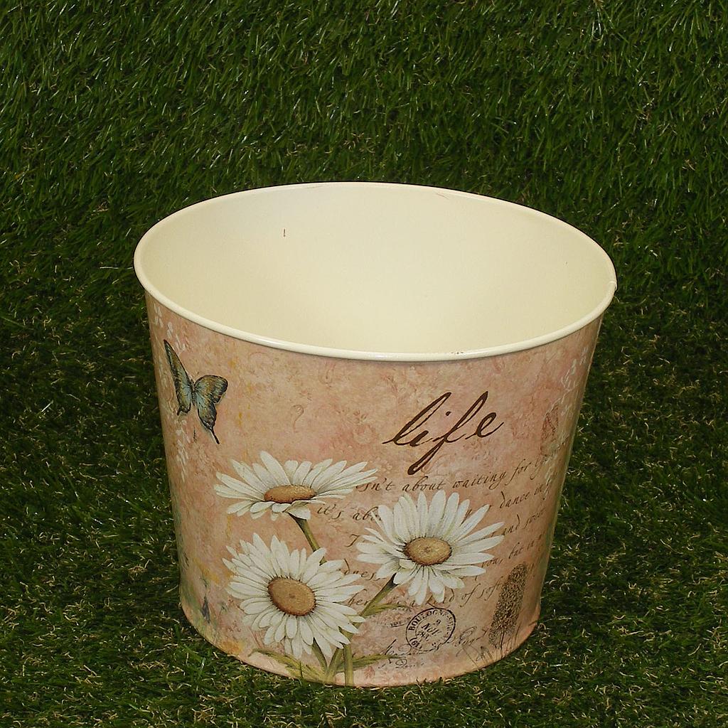 PLANTER TIN 6.5" x 5.5" W/PRINT W/LINER PINK