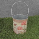 PLANTER TIN W/LINER 4.25x4.25" PINK GERANIUM PRT
