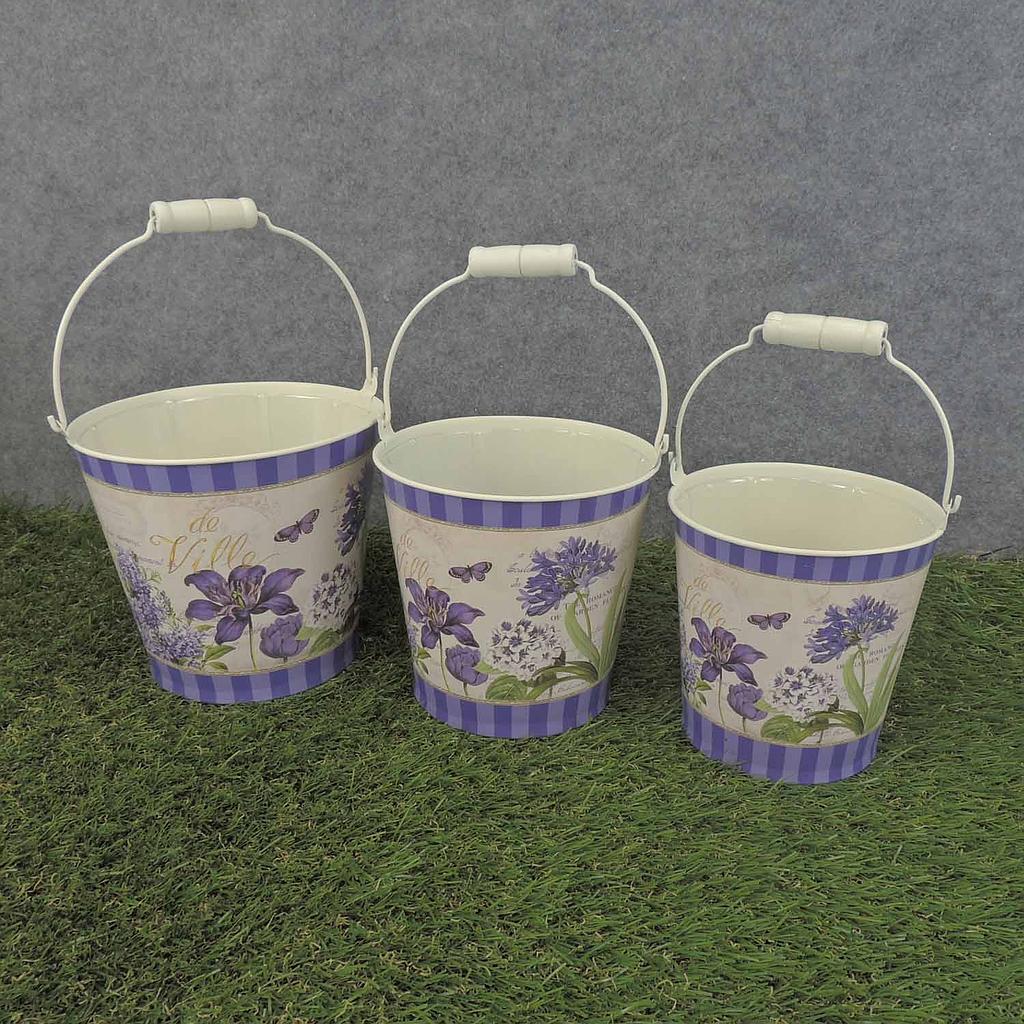 PLANTER SET CLEMATIS PRINT 3/ST W/HANDLE & LINER