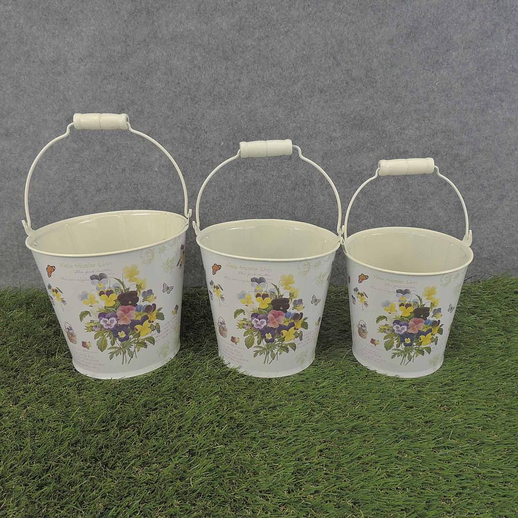 PLANTER SET PANSY PRINT 3/SET W/HANDLE & LINER