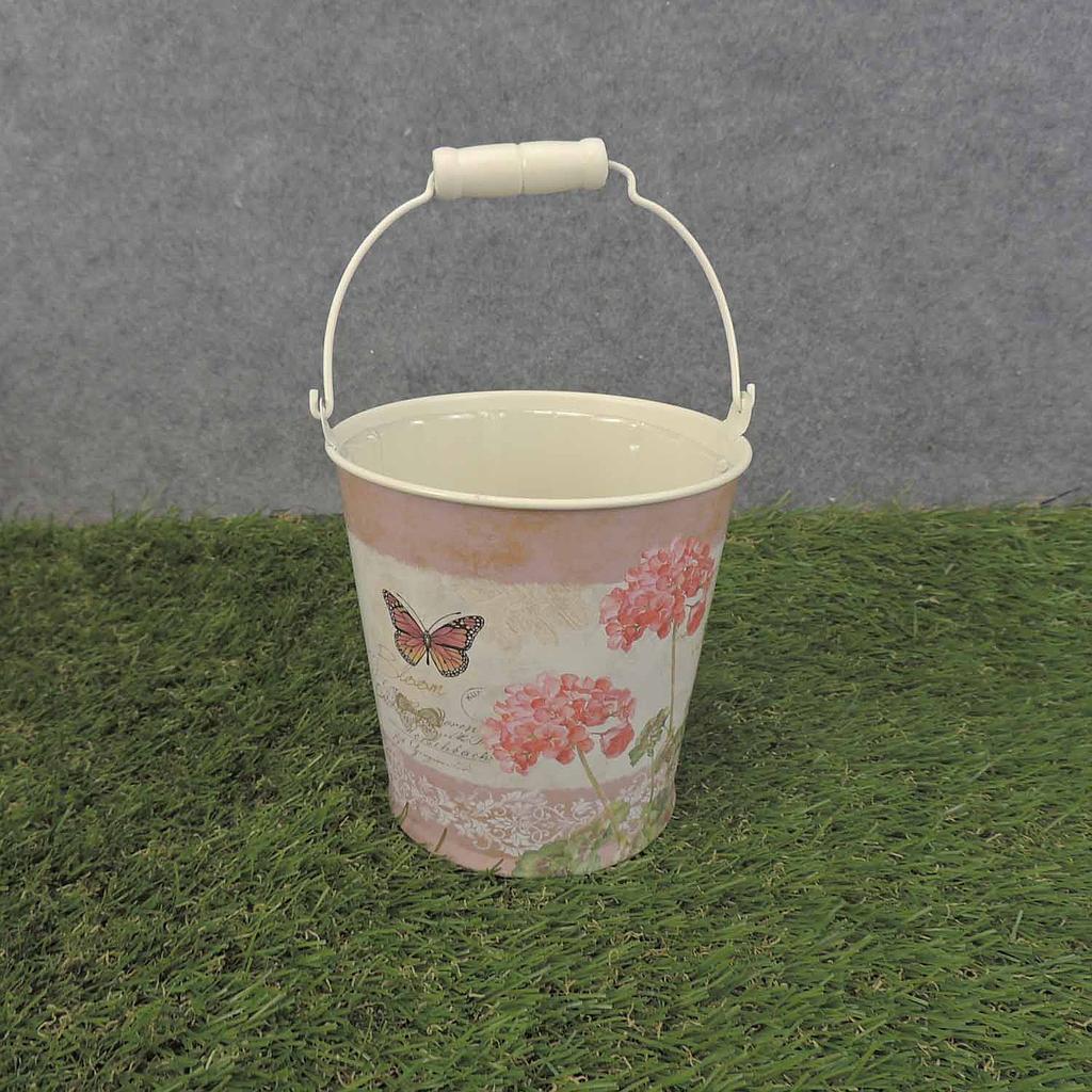 PAIL W/HNDL 4.75"x4.75" w/LINER PINK GERANIUM PRT