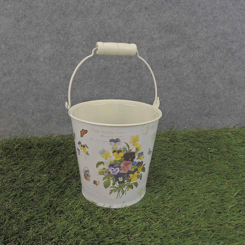 PAIL W/HNDL 4.75"x4.75" w/LINER PANSY PRINT