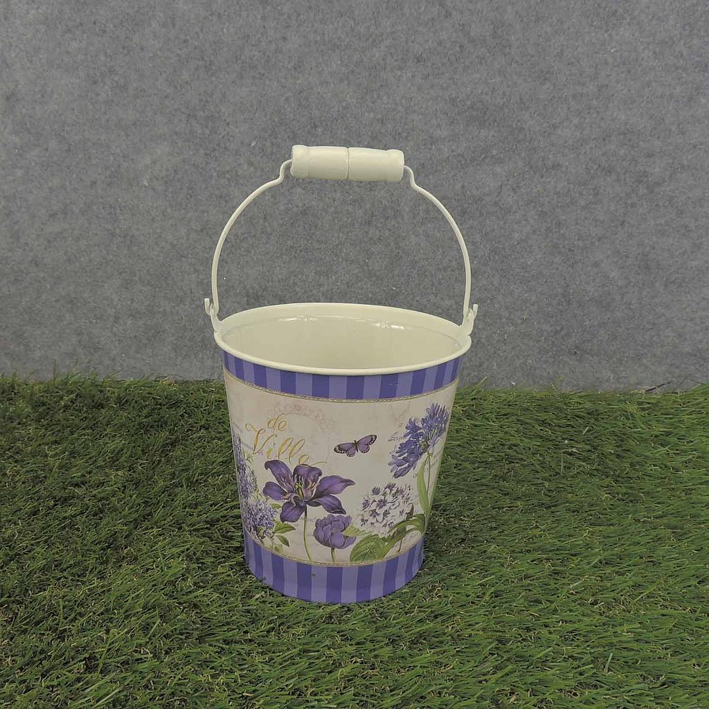 PAIL W/HNDL 4.75"x4.75" w/LINER CLEMATIS PRINT