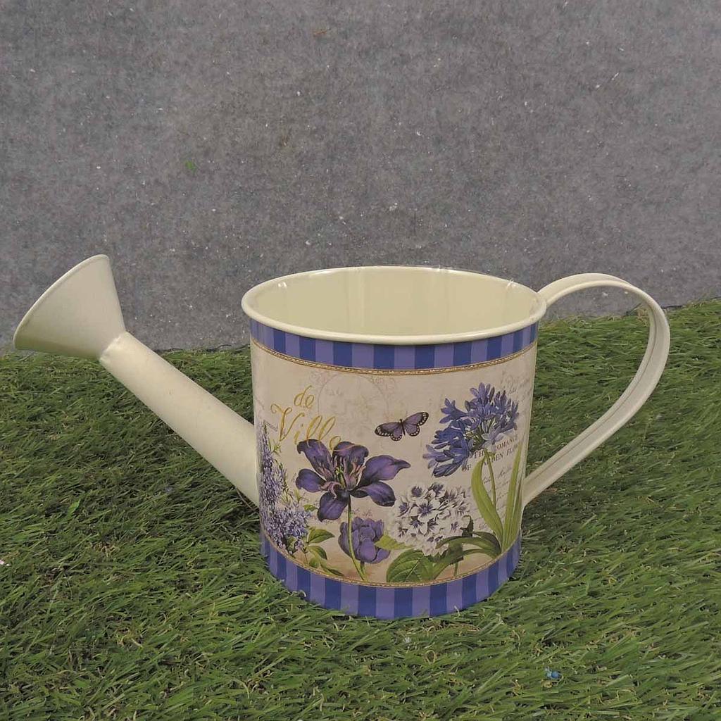 PLANTER WATERING CAN 11x4.5" CLEMATIS PRINT