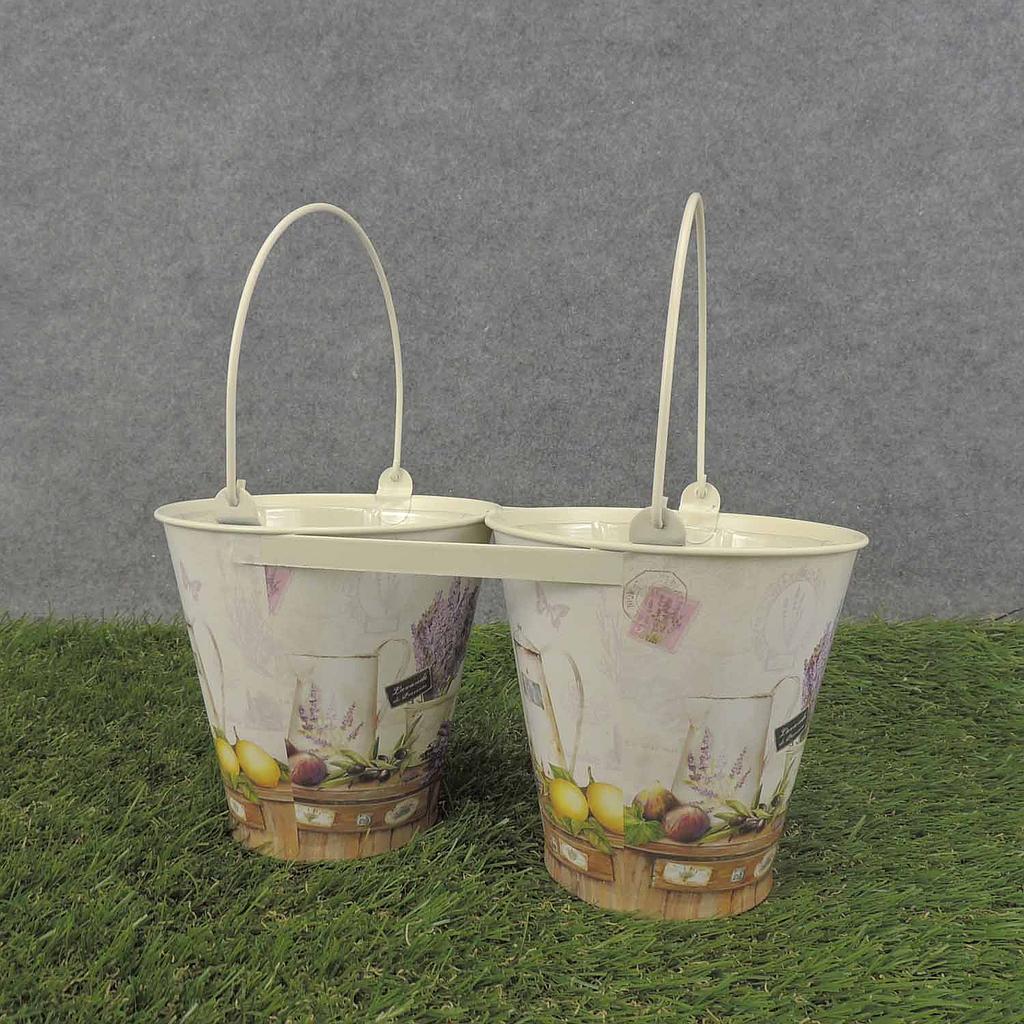 PLANTER TIN 2 PLANTERS 10x5"    LAVENDER PRINT