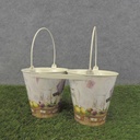 PLANTER TIN 2 PLANTERS 10x5"    LAVENDER PRINT