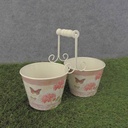 PLANTER TIN 2 PLANTERS 10x5"    PINK GERANIUM PRNT