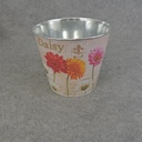 PLANTER TIN 7 x 6"   W/LINER GERBERA DAISY PRT