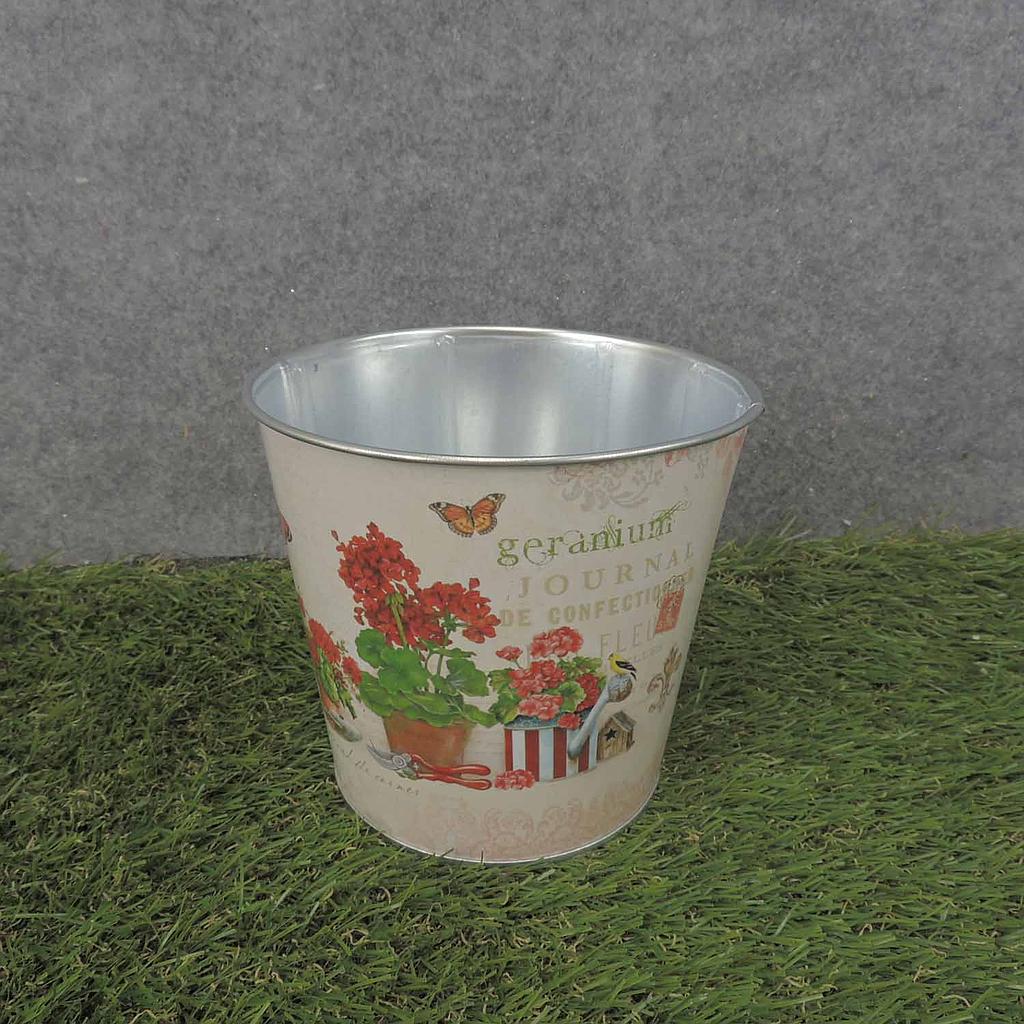 PLANTER TIN 5.25 x 5" W/LINER GERANIUM PRINT