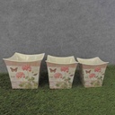 PLANTER  3/SET SQUARE W/LINER PINK GERANIUM PRT