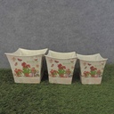 PLANTER  3/SET SQUARE W/LINER RED GERANIUM PRNT