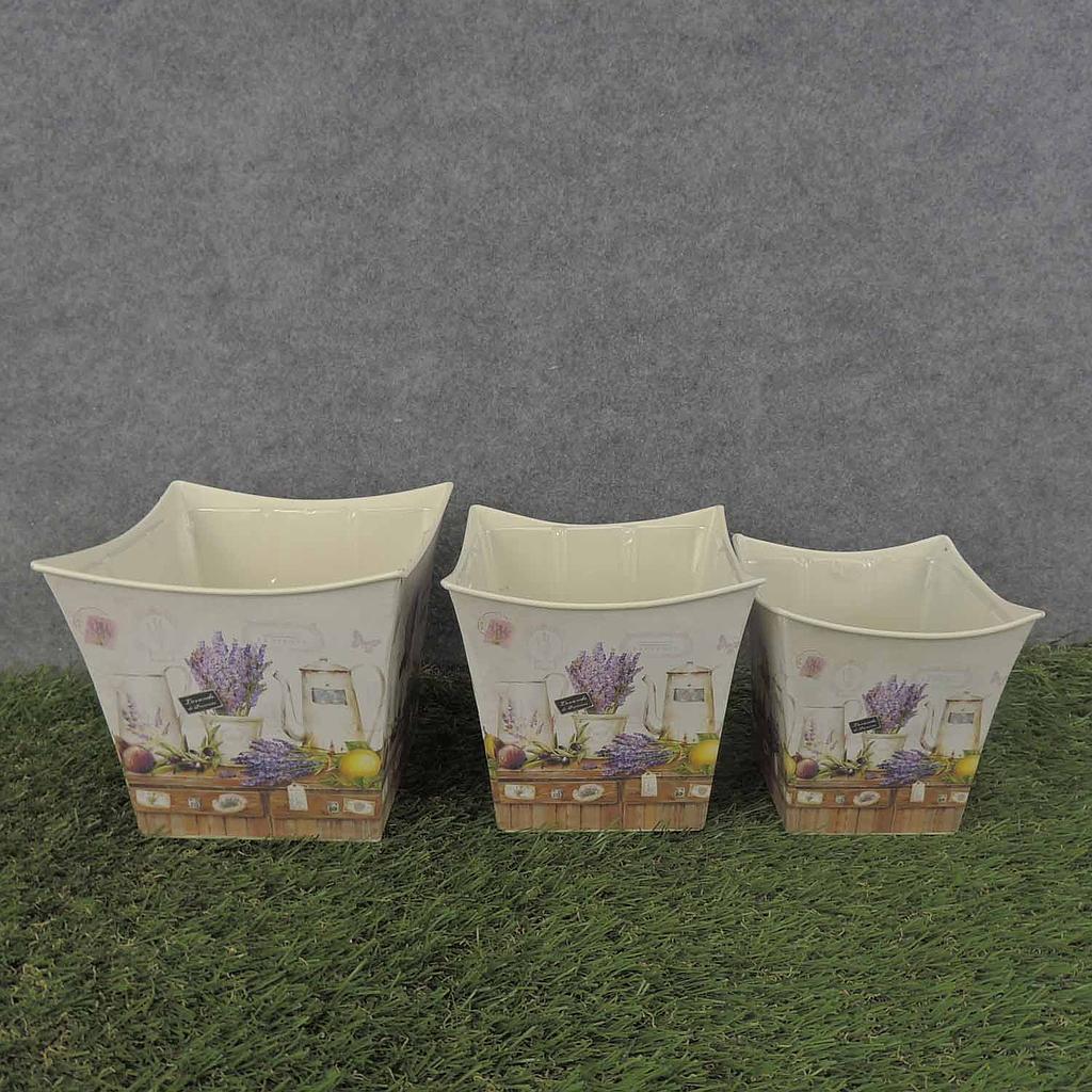PLANTER  3/SET SQUARE W/LINER LAVENDER PRINT
