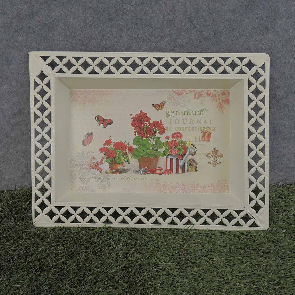 [SR6074-GER] 11" METAL TRAY 15x RED GERANIUM PRINT