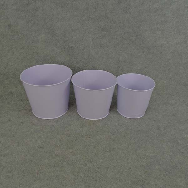 PLANTER TIN W/LINER 3/SET SOLID LAVENDER