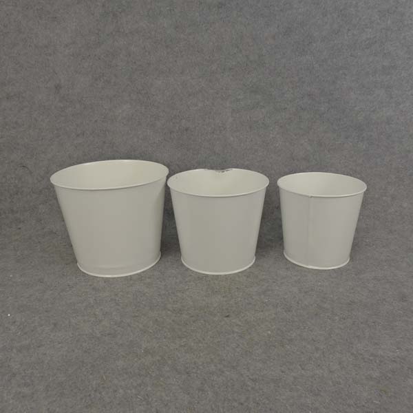PLANTER TIN W/LINER 3/SET SOLID WHITE