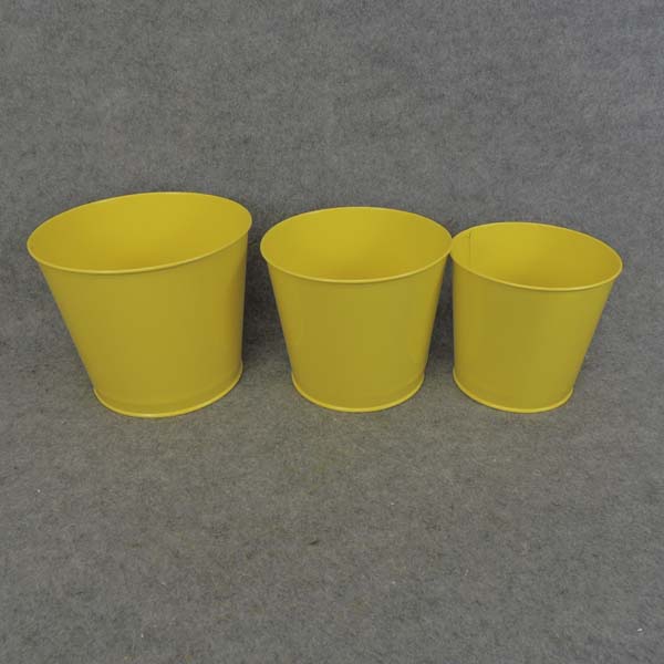 PLANTER TIN W/LINER 3/SET SOLID YELLOW