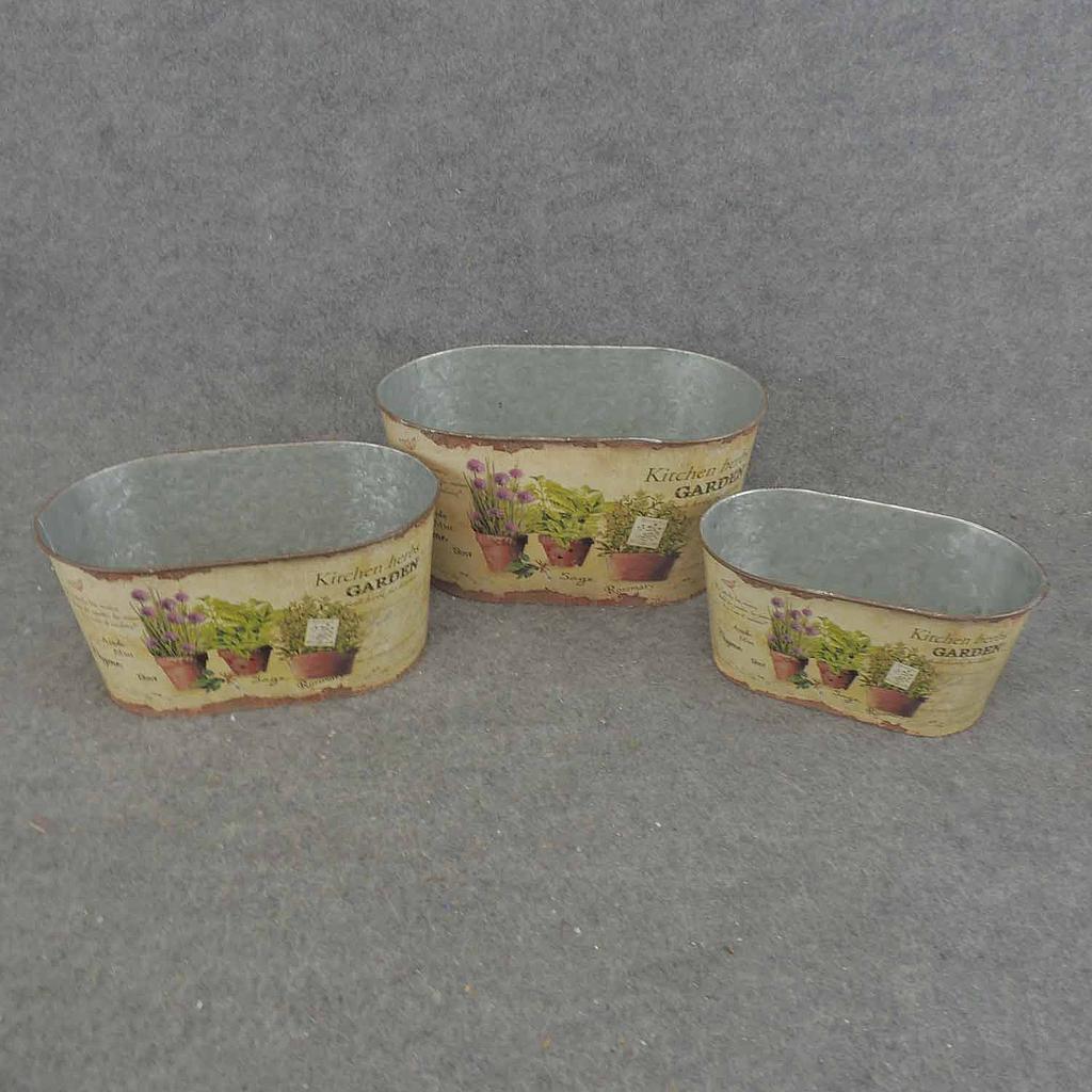 PLANTER TIN SET (3/SET) OVAL HERBS W/LINER