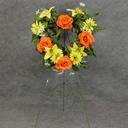 PRE-MADE MEM HEART ARRANGEMENT  ORANGE/YELLOW (LILIES)
